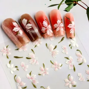 Camellia 5D Embossed Hand Painted Relief Nail Stickers Icy Flower Nail Art Decorations