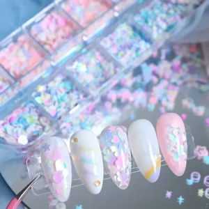 Candy Color Nail Art Decorations Cartoon Star Moon Letter Butterfly Sequins Nail Charm Accessories