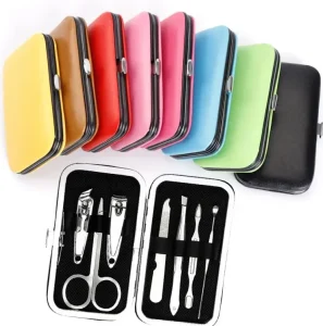 Candy Colored 7 Piece Full Manicure Nail Clippers Set Steel Construction Beauty Tool for Fingers & Toes
