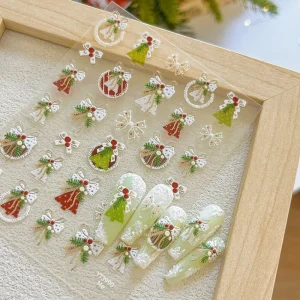 Cartoon Christmas Nail Stickers 5D Emboss Design Snowflake Snowman Nail Art Decoration