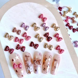 Cartoon Leopard Bow Nail Art Accessories Mixed Maillard Hawksbill Stereo Tie Resin Diamond Decoration