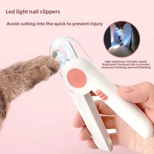 Cat Dog Pet Nail Clippers Stainless Self Cleaning Portable LED Light Blood-Proof Grooming Tools