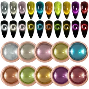 Cat Eye Chromium Nail Powder Chameleon Magnetic Powder 9D 10 Colors Cat Eye Effect Mirror Effect Pigment
