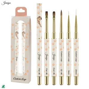 Cat Paw Print Metal Handle Nylon Hair Nail Brush Set Liner Gel Brush For Salon With Custom Logo Service