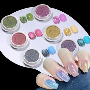 Cat’s Eye Nail Powder Holographic Chrome Nail Powder Mirror Effect Glitter Nail Art Dust Design Sparkle Nails Supplies for Women