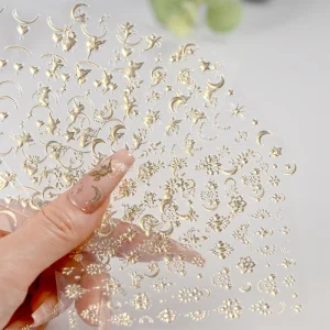 Champagne Gold Star Moon Angel Nail Stickers 3D Self Adhesive Nail Art Decorations Stickers Heart Star Manicure Decal