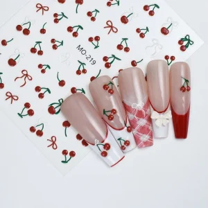 Cherry Design Plastic Nail Art Stickers Decals 5D Crystal Magic Flash for Nail Art Design