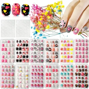 Children Nails Kids False Nail Press on Pre glue Lovely Gift for Kids Little Girls Nail Art Decoration