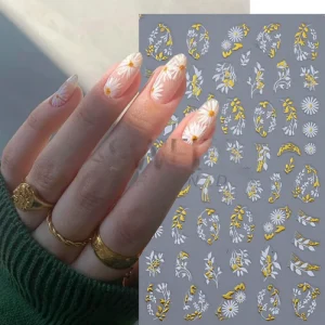 China Custom 3D Nail Art Decals Flowers Grass Abstract Lines White Gold DIY Decorations