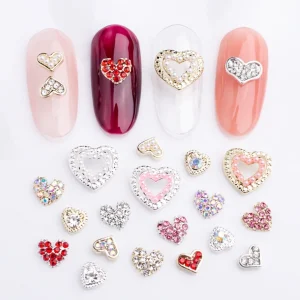 China Nail Supplies 3D Alloy Nail Accessories Jewelry Colorful Love Heart Nail Art Decorations