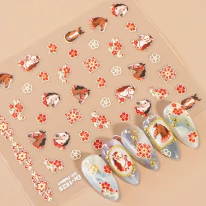 Chinese New Year Nail Stickers Spring Festival Red & Gold Nail Art Decals for Festive DIY Nail Art