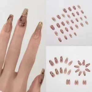 Chinese Style Gradient Flower Stiletto Press On Artificial Fingernails ABS Material for Finger Application