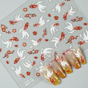 Chinese Style Lucky Goldfish Nail Stickers Holographic Nail Art Decals for DIY Manicure Nail Art Sticker