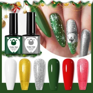 Christmas 10 Color UV LED Gel Polish Nail Art Glue Set with Bottle Non-Toxic Plastic Long-Lasting Formula MSDS Certified 8ml