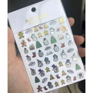 Christmas 3D Cute Cartoon Laser Plastic Nail Art Stickers Snowman Design DIY Easy Apply Nail Decals