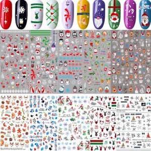 Christmas 3D Paper Nail Stickers 10 Sheets Self Adhesive Nail Decals for Kids & Girls DIY Manicure Decoration