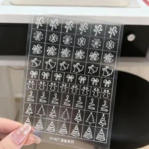 Christmas French Design Hollow Printing Template Stencil 3D Self Adhesive Plastic Nail Art Supplies DIY Manicure