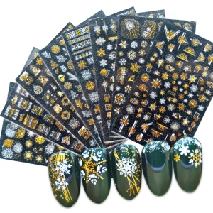 Christmas Glitter Nail Art Stickers Snowflake Winter Holiday Green White Nail Supplies Nail Art Design Decoration Accessories