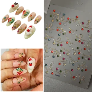 Christmas Light Nail Art Stickers 3D Colorful Gold Line Festive Nail Decals for Holiday Nail Art Decorations