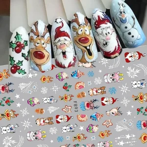Christmas Nail Art Decals Self Adhesive Snowflake Santa Claus Reindeer Snowman Holiday Christmas Nail Art Stickers