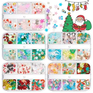 Christmas Nail Art Decoration 3D Snowman Santa Gifts Slices Soft Pottery Decal Acrylic Nail Tips Sequins Stickers