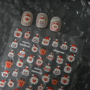 Christmas Nail Art Stickers 3D Cute Santa Snowman Tree Elk Candy Cane Nail Decals for Holiday Nail Art Decorations