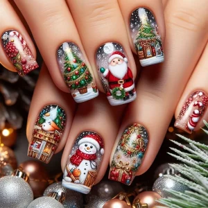 Christmas Nail Art Stickers Santa Snowman Christmas Tree Festive Winter Holiday Press on Nails for Women Girls