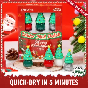 Christmas Nail Polish Set 4 Colors Red Green White Silver Nail Polish Kit Quick Dry Manicure DIY Home Salon Gift for Women Kids