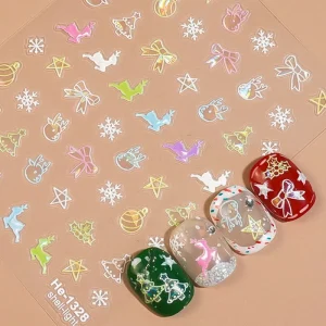 Christmas Nail Stickers 3D Snowflake Snowflake & Reindeer Nail Art Decals for Holiday Manicure Decorations