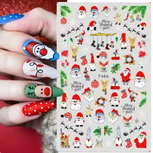 Christmas New Year Nail Stickers Cartoon Santa Elk Snowflake Stickers for Nails DIY Winter Penguin Sticker Nail Decoration