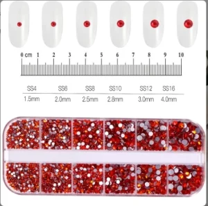 Christmas Red 12Grid 1500pcs Glass Nail Rhinestones SS4-SS16 Flat-back AB Crystal Strass 3D Charm DIY Manicure Nail Decorations