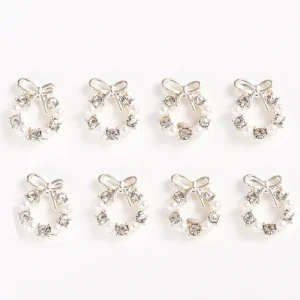 Christmas Wreath Garland Nail Art Charm 3D Zircon Flower Spray Pearl Bowknot Nail Decoration Luxury DIY Nail Accessories