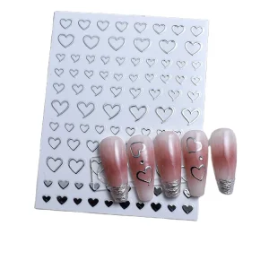 Classic French 2D Plastic Mirror Silver Heart Star Gel Nail Art Stickers for Nails Decals
