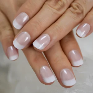 Classical Press on Nails with French Tips Glossy Squoval Faux Ongles Transparent