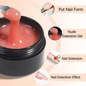Clear Glue Self-Leveling No Heat NoToxic Hard Gel Construction Shimmer Nude Glitter Jelly Nail Extensions Gel for Nail Art Salon