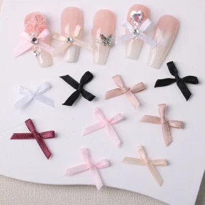 Cloth Bow Ribbon Bowknot 3D Cartoon Nail Ornaments Pink Black Red White DIY Nail Art Decoration Accessories