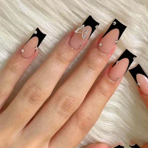 Coffin Square Press Nails False Nails Luxury Diamond 3D French Design Pink ABS Finger Long Glue Pre-designed