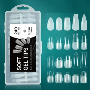 Coffin Stiletto Round Square Stiletto Soft Gel X Nail Tips Extension Full Cover French Tip Press on Nails Fake Nail Tips