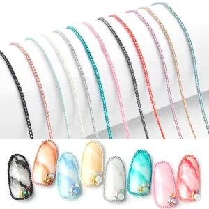 Colored Metal Nails Charms 3D Nail Art Decoration Ultra-fine Nail Chain