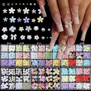 Colorful Camellia 12 Grid 3D Resin Nail Charm Flowers Mixes Five Petal Nail Decoration Beads Acrylic Flower Nail Charms