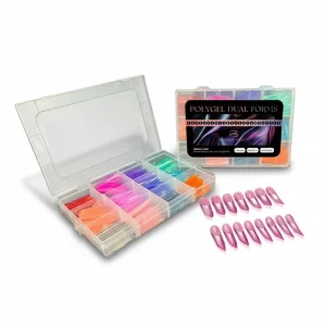 Colorful Full Cover Plastic Artificial Nail Tips with Glue 144Pcs box for Finger Dual Form Extension Tools