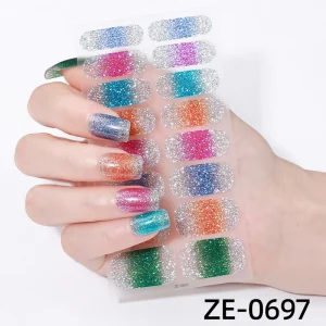 Colorful Glitter Macaron No Bake Gel Nail Stickers Featuring Real Nail Polish Art Stickers Adhesive Waterproof Nail Full Wraps