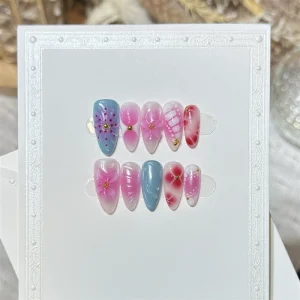 Colorful Hand Painted 3D Flower Acrylic High Quality Handmade Press on Nails