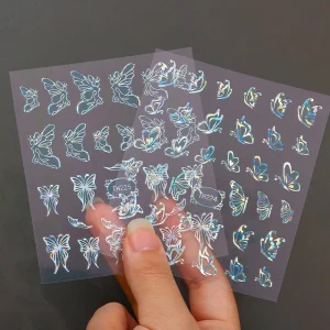 Colorful Laser Nail Art Decals Adhesive Sliders and Transfer Foils Wraps Colorful Nail Decorations and Rhinestones