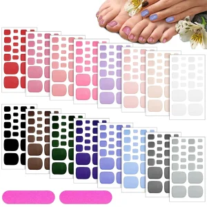 Colorful New Design Foil Toe Nail Sticker Toe Nail Wrap Foot Sticker with Nail Files for Girls
