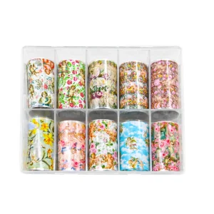 Colorful Oil Painting Flower Little Angel Nail Art Transfer Foil Roll Stickers