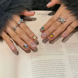 Colorful Rhinestone Art Tips Acrylic Handmade Press on Nails