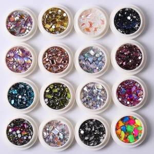 Colourful DIY Round Box Set Mixed Designs Nail Tips Glass Rhinestones Decorations Press on Nails Rhinestone Bulk