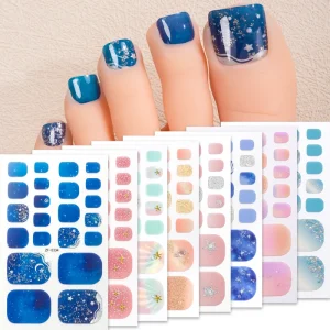 Colourful Toe Nail Wraps Fashion Designs Waterproof Luxury Nail Charms Accessories Full Cover Toe Nail Art Wraps