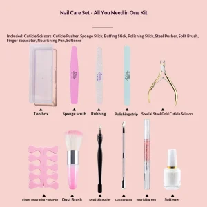 Complete Nail Art Tools Set Fingernail Trimmer Cuticle Remover Softener Polishing Strip Cuticle Pusher